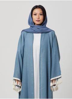 IZEL Blue Linen Tassel Abaya  - Image 3