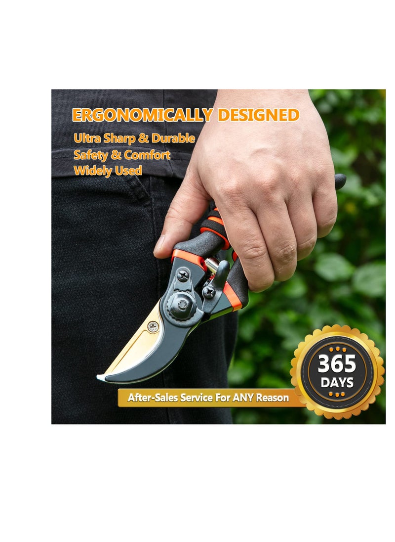 SYOSI - Pruning Shears, 8.5" SK5 Steel with Titanium Pruning Shears, Bypass Pruning Shears and Micro-tip Garden Scissors, Sharp Stainless Steel Blade, Garden Clippers for Rose, Plant, Tree, Garden Fift - Image 1