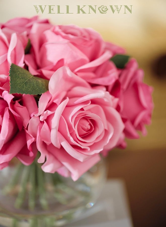 WELL KNOWN Artificial Flowers with Vase, Silk Rose Table Centerpieces with Faux Water for Home Decor, Fake Roses Flower Arrangements for Dining Table Decor & Gift (Fuchsia Pink) - Image 5