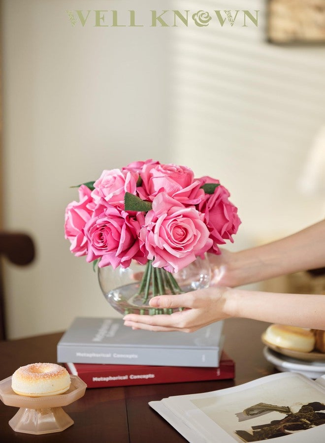 WELL KNOWN Artificial Flowers with Vase, Silk Rose Table Centerpieces with Faux Water for Home Decor, Fake Roses Flower Arrangements for Dining Table Decor & Gift (Fuchsia Pink) - Image 4