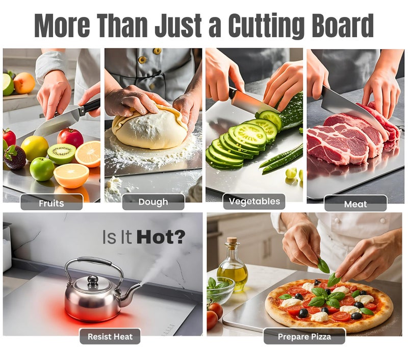 Kraft Stainless Steel Chopping Board – 39 x 31 cm, Food Grade Steel Cutting Board with Lip, Non-Slip & Rust-Proof, Sleek Rounded Edges, Heavy-Duty for Cutting Vegetables, Meat, Fish & Fruits – Large - Image 5