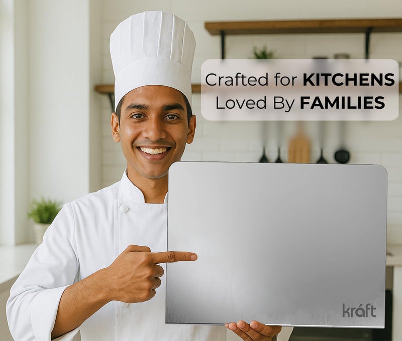 Kraft Stainless Steel Chopping Board – 39 x 31 cm, Food Grade Steel Cutting Board with Lip, Non-Slip & Rust-Proof, Sleek Rounded Edges, Heavy-Duty for Cutting Vegetables, Meat, Fish & Fruits – Large - Image 3