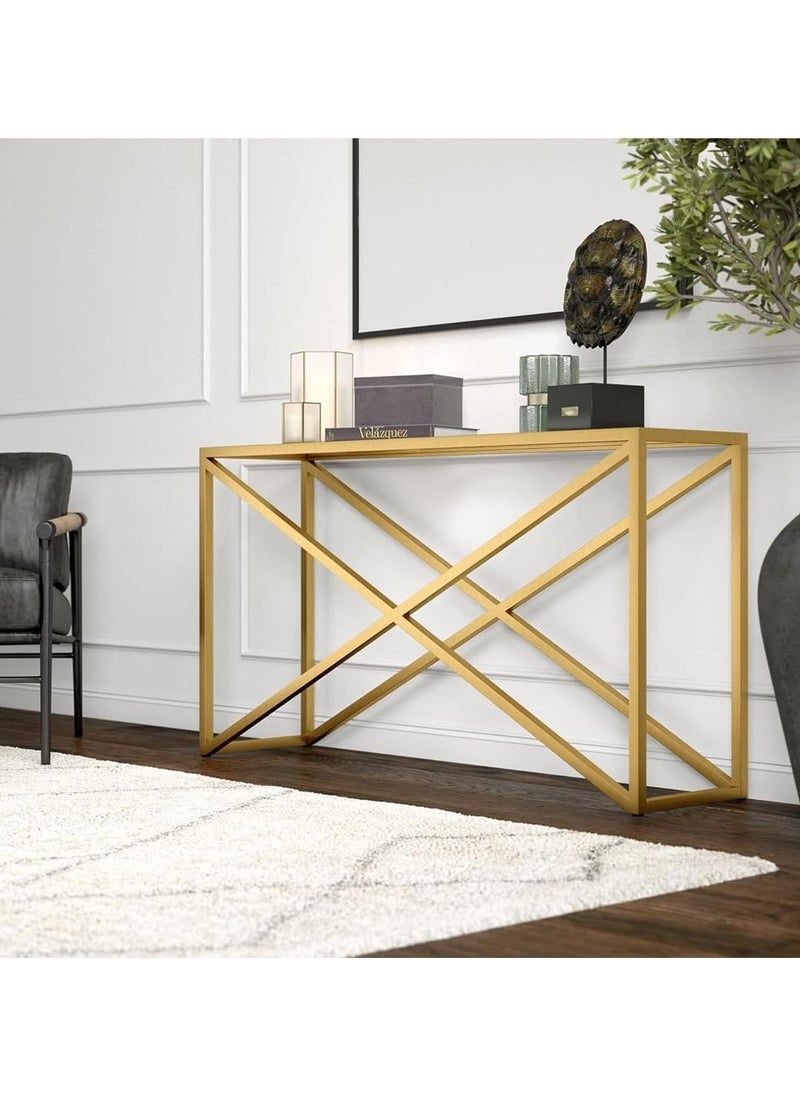 LINGWEI Metal Console Table with Glass Surface Black 120x80x40cm  - Image 3