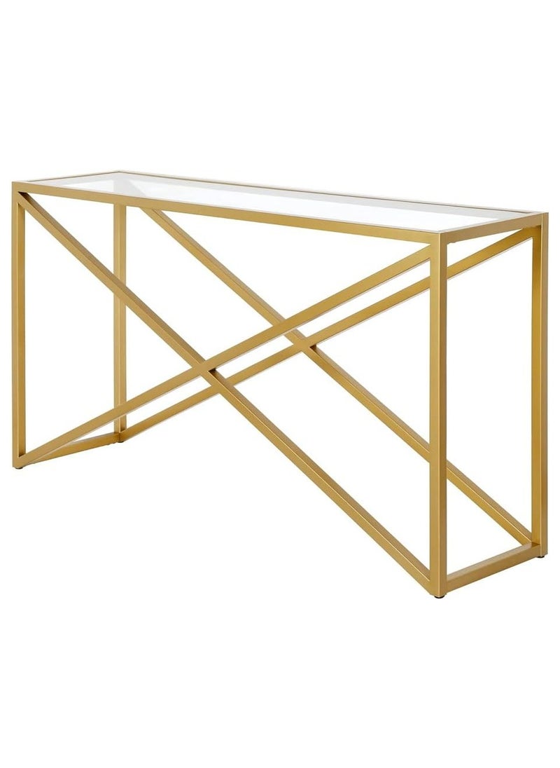 LINGWEI Metal Console Table with Glass Surface Black 120x80x40cm  - Image 5