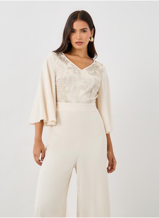 Styli Styli Embellished Balloon Sleeve V-Neck Jumpsuit  - Image 2