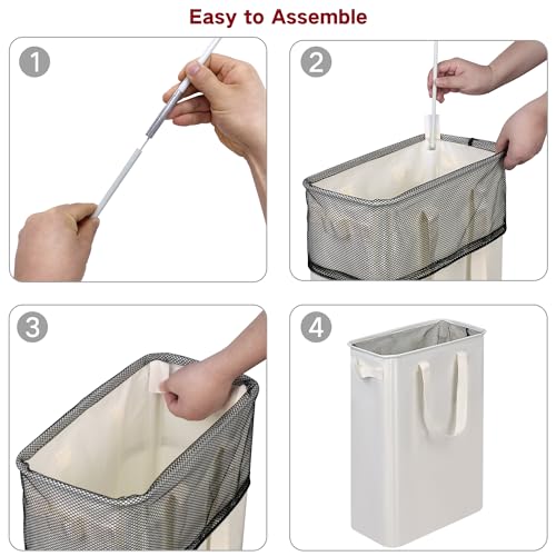 efluky Slim Laundry Basket, Narrow Laundry Hamper with Handles, Collapsible Dirty Clothes Hamper, Tall Laundry Bin for Laundry Room, Dorm and Bedroom, 12.7 Gallons(48L) Grey - Image 4