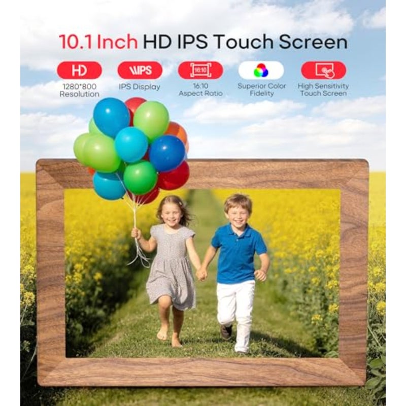 إطار صورة رقمي Frameo 10.1، وحدة واحدة، لعرض المنزل/المكتب، لمسة نهائية من الخشب، شاشة لمس IPS عالية الدقة 1280 × 800 مع عرض شرائح يدور تلقائيًا، قابل للتركيب على الحائط، مشاركة الصور/الفيديو عن بعد، ذاكرة مدمجة 32 جيجابايت، تدعم شبكة WiFi، لون جوز دافئ، تصميم بسيط وأنيق - Image 4