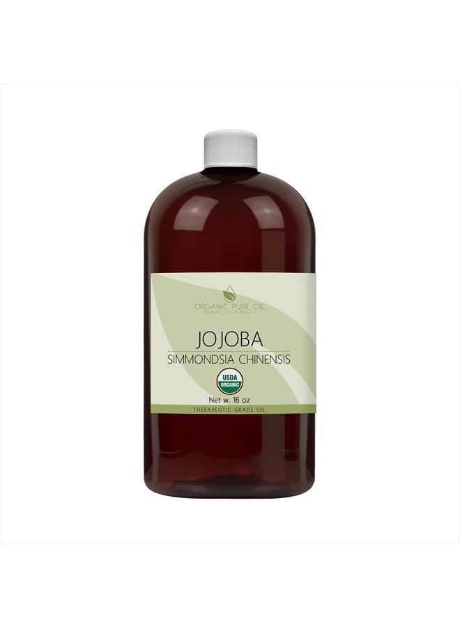 OPO Organic Jojoba Oil - USDA Certified Organic 100% Pure Unrefined Virgin Cold Pressed Natural Bulk 16 oz Golden Hohoba Carrier Oil Moisturizer Skin Face Hair Body Massage Makeup Packaging May Vary - Image 3