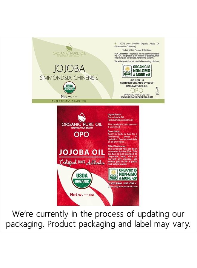 OPO Organic Jojoba Oil - USDA Certified Organic 100% Pure Unrefined Virgin Cold Pressed Natural Bulk 16 oz Golden Hohoba Carrier Oil Moisturizer Skin Face Hair Body Massage Makeup Packaging May Vary - Image 4