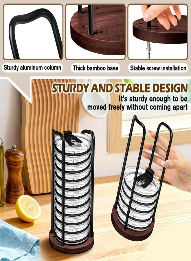 ProtectHobby 2PC Tumbler Lid Organizer, Detachable Yeti Lid Organizer Holds Up To 22 Lids, Suitable for Simple Modern Tumbler/Yeti Tumbler/Mason Jar Lids，Fit Perfectly, Stackable Steady，Walnut-Colored Base - Image 5