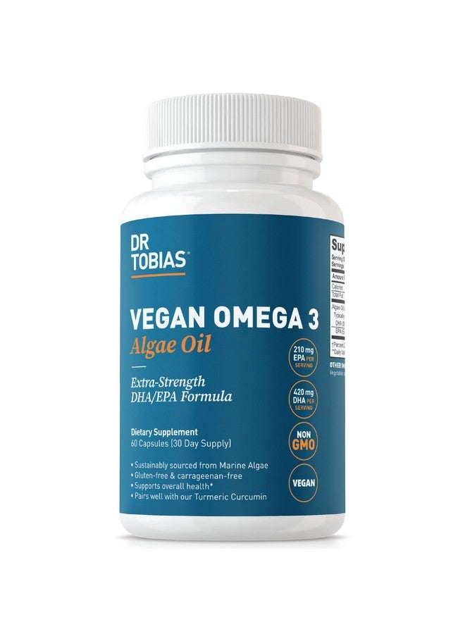 Dr. Tobias Vegan Omega 3 Supplement - 1400mg Algae Oil, 420mg DHA, and 210mg EPA per Serving - Non-GMO, Gluten-Free, Carrageenan-Free - 60 Capsules, 30 Servings - Image 1