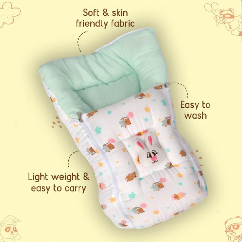 VOIDROP 100% Muslin Baby Sleeping Bag 0-6 Month Baby Bedding for New Born & Infant, Portable Bassinet, for Baby Carrying & co Sleeping, Unisex Baby Sleeping Bed (Blue) - Image 4