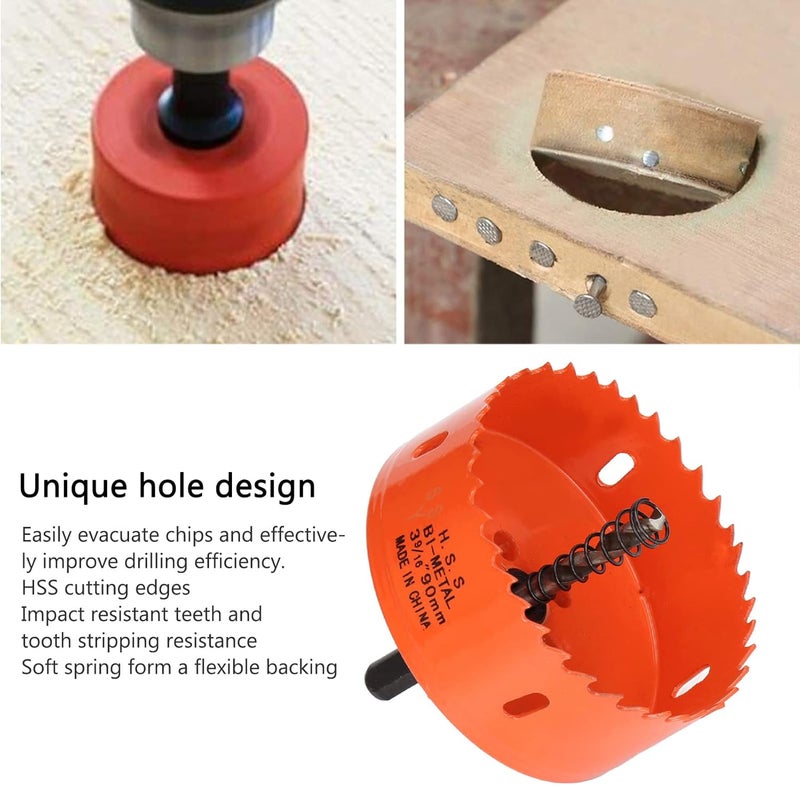 Hole Saw, High Speed Steel Hss Bimetal Hole Cutter, Power Drill Parts Accessories with Heavy Duty Arbor for Cornhole Boards Wood (3-9/16(90mm)), ANKROYU1ybgfcsw5m-11 - Image 2