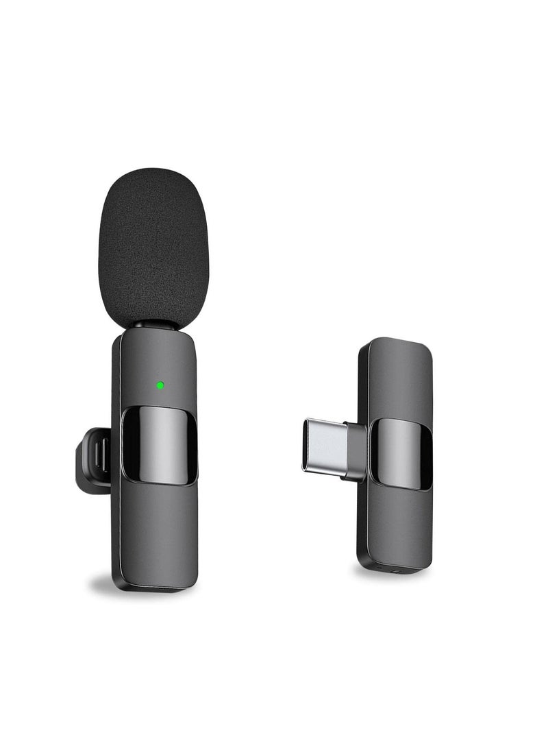 Professional Wireless Lavalier Lapel Microphone for Android Computer - Cordless Omnidirectional Condenser Recording Mic with USB C Interface for Interview