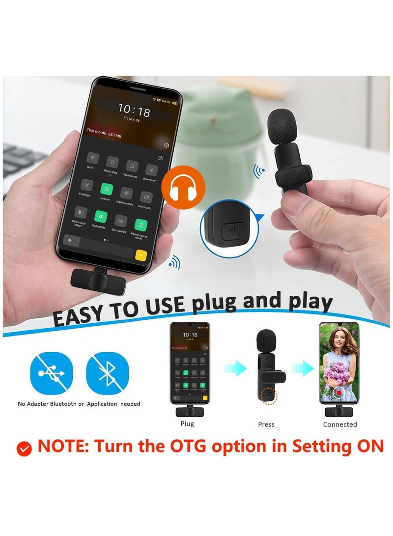 Professional Wireless Lavalier Lapel Microphone for Android Computer - Cordless Omnidirectional Condenser Recording Mic with USB C Interface for Interview