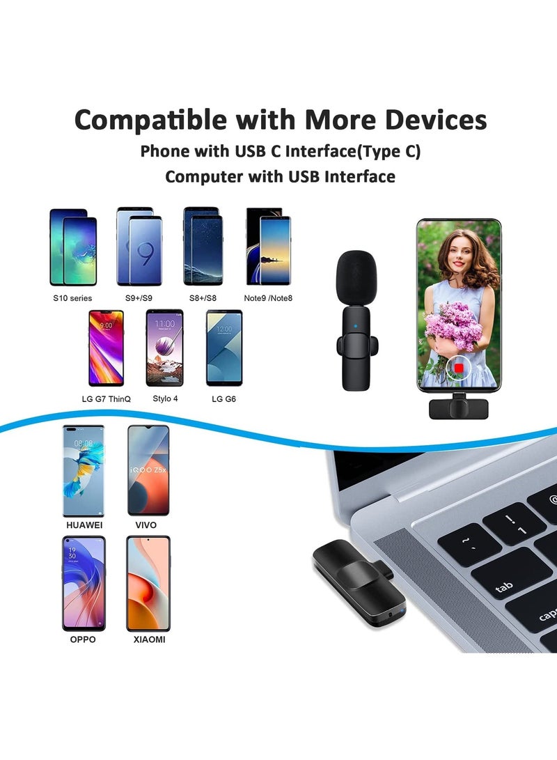 Professional Wireless Lavalier Lapel Microphone for Android Computer - Cordless Omnidirectional Condenser Recording Mic with USB C Interface for Interview