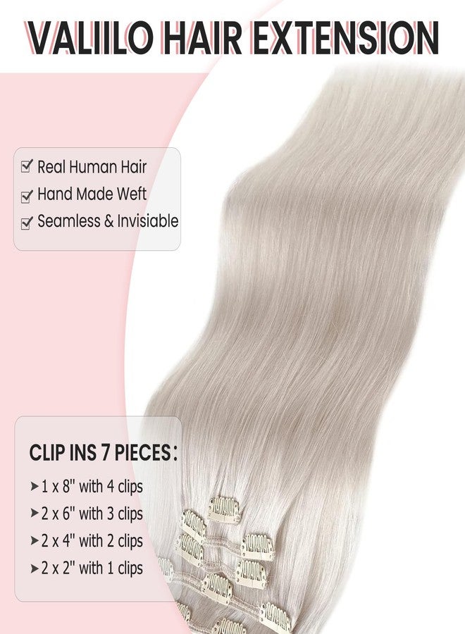 Valiilo 20 Inch Hair Extensions Real Human Hair, Ice White Clip in Human Hair Extension Virgin Hair Bundles for Thinning Hair Remy Extension Hairpieces with Clips 7 Pieces 70G - Image 2
