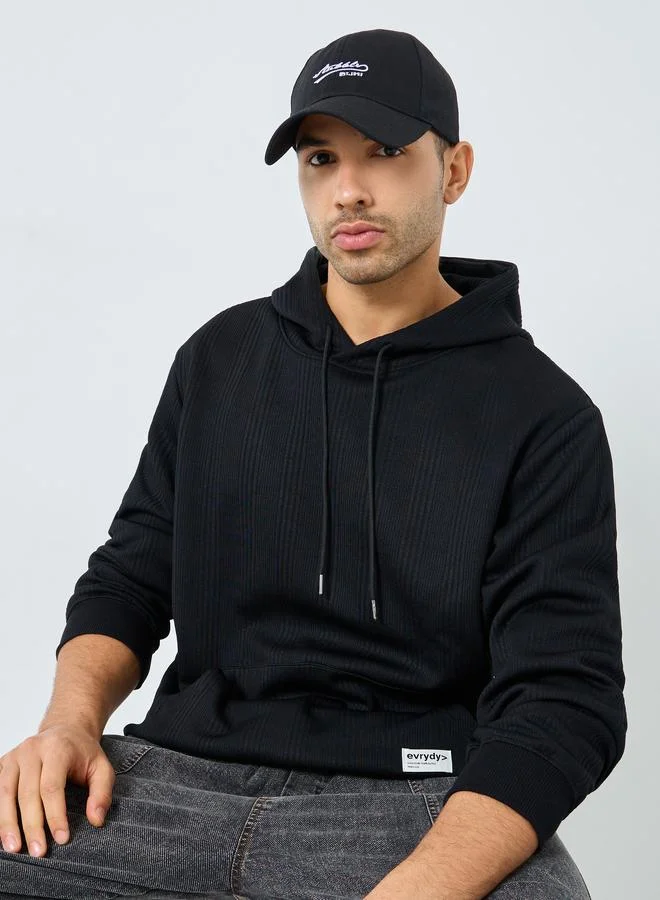 Styli Styli Black Fine Ribbed Oversized Hoodie