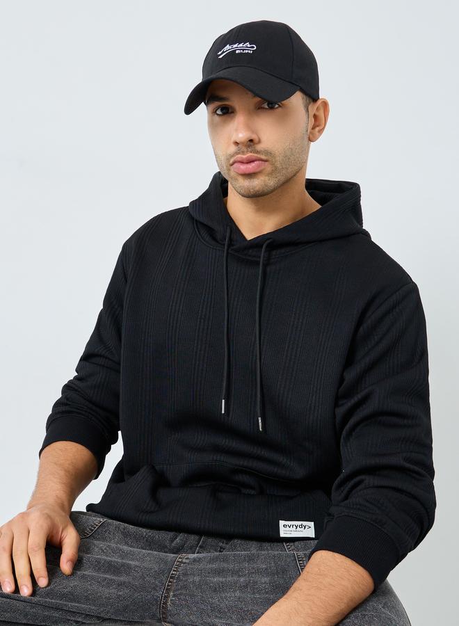 Styli Black Fine Ribbed Oversized Hoodie - Image 1