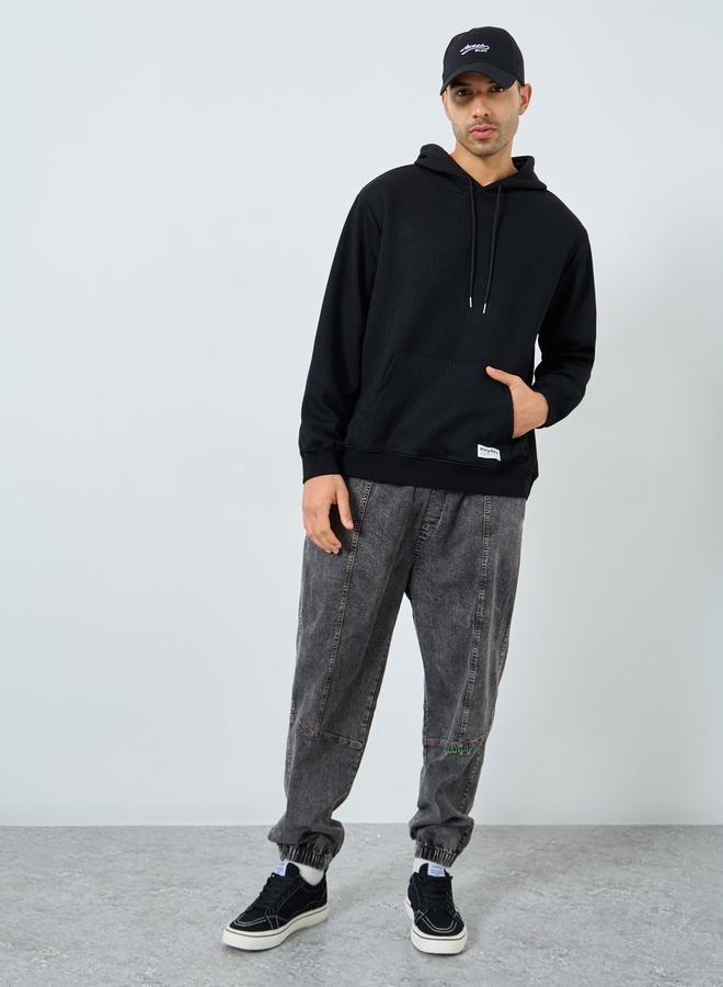 Styli Black Fine Ribbed Oversized Hoodie - Image 2