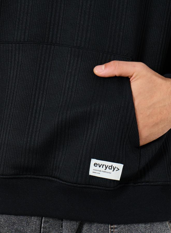 Styli Black Fine Ribbed Oversized Hoodie - Image 4