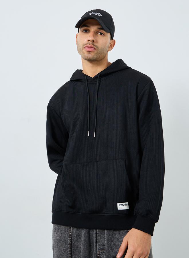 Styli Black Fine Ribbed Oversized Hoodie - Image 3