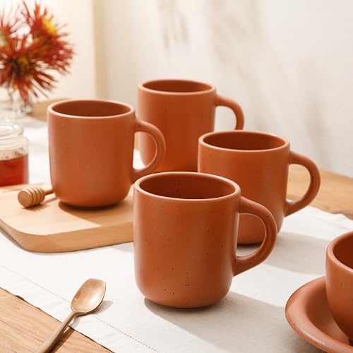 Bloomhouse Two Time Oprahs Favorite Things Winner Corsica Clay 4Piece Mug Set Burnt Apricot Terracotta Stoneware Coffee Tea Cups Durable Ceramic Drinkware - Image 3