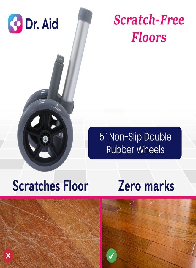 Dr. Aid Premium Auto Brake Walker Wheels - Replacement Wheel for Walkers, 5" Double Wheels with 5 Height Adjustments - Easy Installation, Pack of 2 - Image 3
