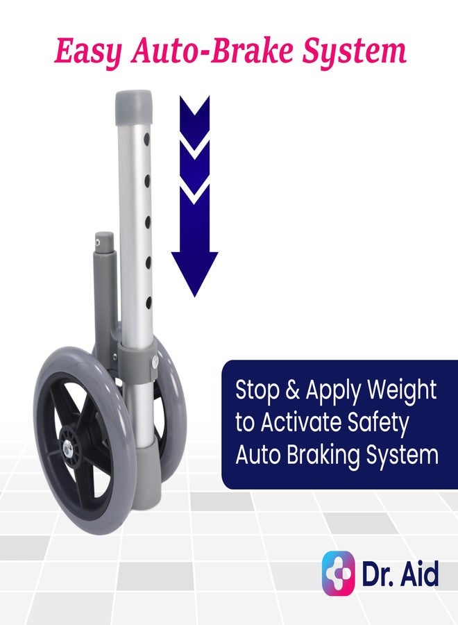 Dr. Aid Premium Auto Brake Walker Wheels - Replacement Wheel for Walkers, 5" Double Wheels with 5 Height Adjustments - Easy Installation, Pack of 2 - Image 2