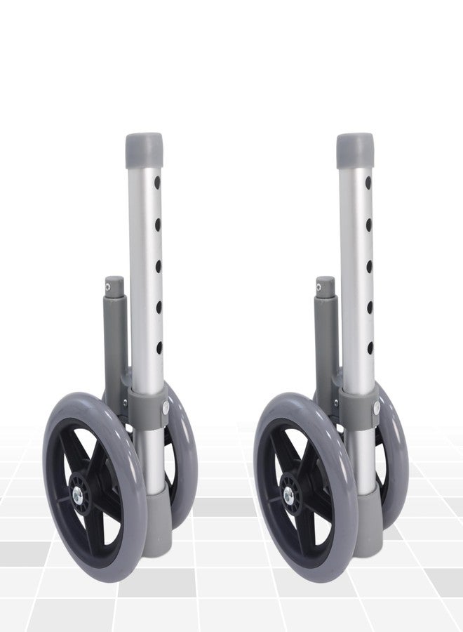Dr. Aid Premium Auto Brake Walker Wheels - Replacement Wheel for Walkers, 5" Double Wheels with 5 Height Adjustments - Easy Installation, Pack of 2 - Image 1