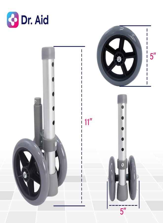 Dr. Aid Premium Auto Brake Walker Wheels - Replacement Wheel for Walkers, 5" Double Wheels with 5 Height Adjustments - Easy Installation, Pack of 2 - Image 4