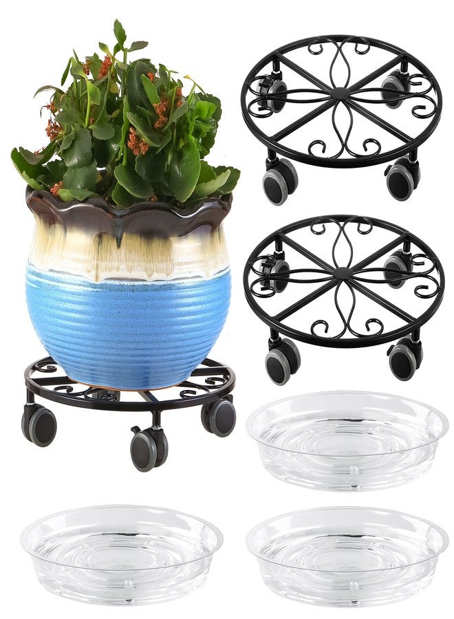 Planterhoma حامل نباتات معدني متين من Planterhoma، عبوة من 3 قطع، مزود بعجلات، مقاس 11.8 بوصة، مناسب للاستخدام الداخلي والخارجي (3 قطع، أسود) - Image 1