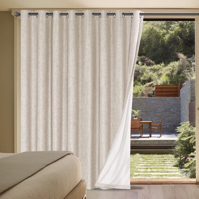 H.VERSAILTEX HVERSAILTEX Linen Blackout Curtains Durable Thick Textured Linen Look 100 Blackout Patio Door Curtain Anti Rust Grommet Extra Wide Sliding Door Curtain Panel 100 inch W X 108 inch L Navy
