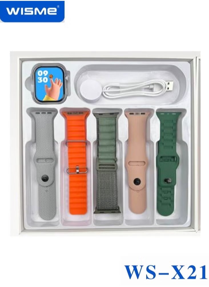 WISME WS-X21 Sleek Design HD Display Smartwatch with 10 Pairs of Straps and Charging Cable – Stylish Smartwatch for Ladies and Gents, Silver  - Image 5
