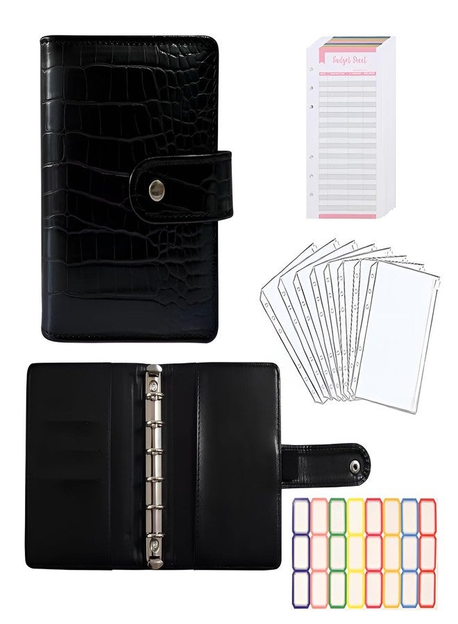 eleger A7 Crocodile Budget Binder with Zipper Envelopes - Cash Stuffing Envelope System, Mini Money Organizer for Saving, Planner Binders with Pockets, Sheets and Stickers, Black - Image 1