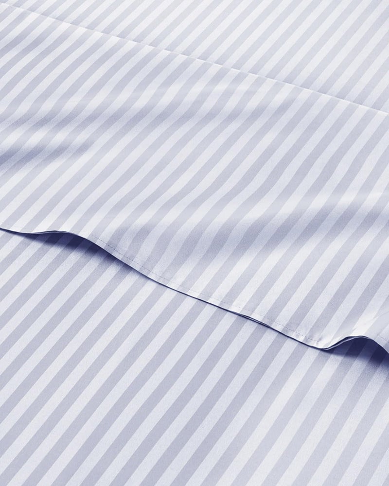 CGK Unlimited Sky Blue and White Striped Sheets 1 Flat 1 Fitted Sheet 2 Pillowcases w Deep Pockets Comfy Wrinkle Fade Free Soft Breathable and Cooling Pinstripe Patterned Bedding Queen Size - Image 2