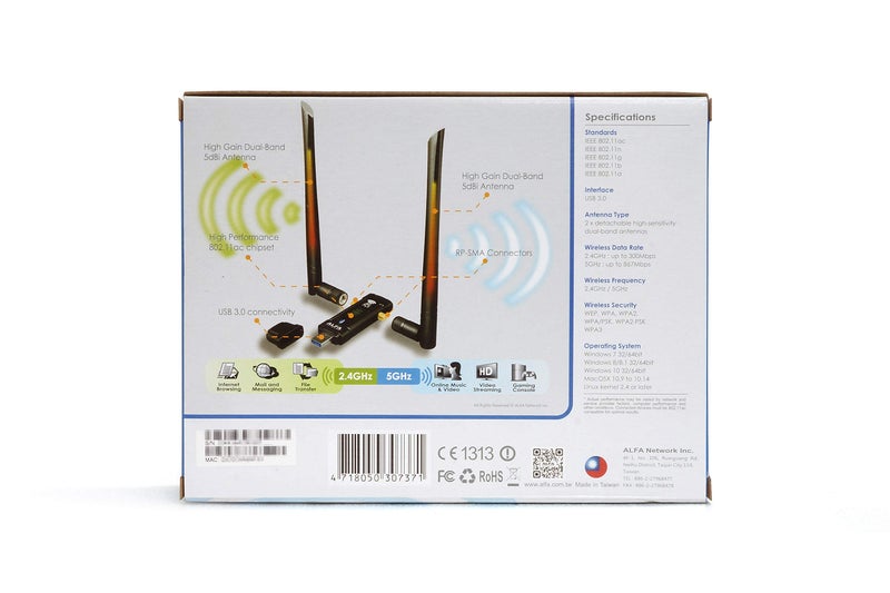 ALFA Network AWUS036ACM Long-Range Wide-Coverage Dual-Band AC1200 USB Wireless Wi-Fi Adapter w/High-Sensitivity External Antenna - Windows, MacOS & Kali Linux Supported - Image 4