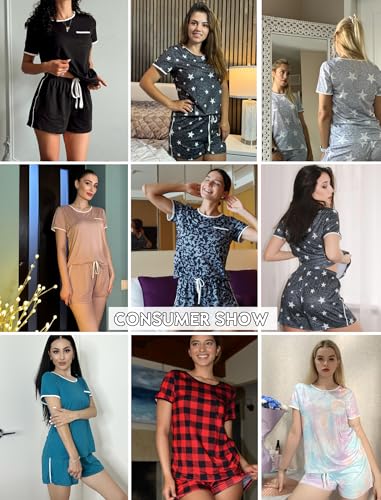Ekouaer Pajama Set for Women 2 Piece Lounge Set Short Sleeve Tops and Shorts Soft Sleepwear, Chest Pocket - Image 5