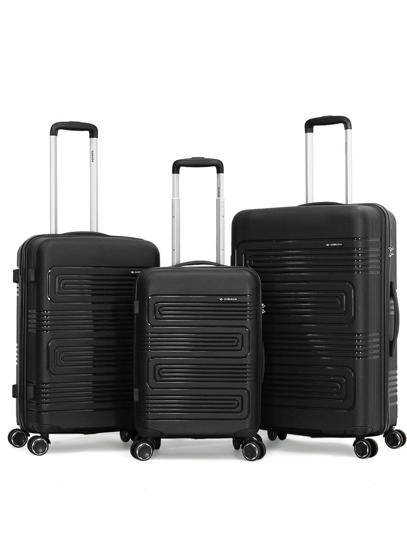 Sonada Trolley Bags 3 PCS Set Hardside Suitcase,Black - Image 1