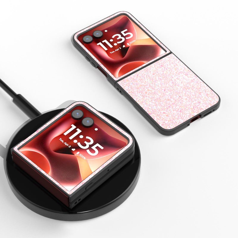 erorex For Motorola Razr 60 Ultra Black Frame Colorful Glitter Phone Case(Pink) - Image 2