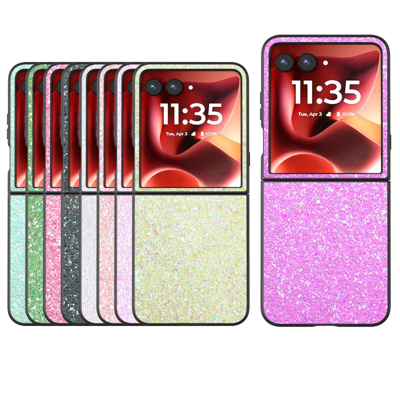 erorex For Motorola Razr 60 Ultra Black Frame Colorful Glitter Phone Case(Pink) - Image 5