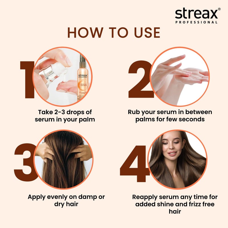 Streax Professional سيروم الشعر ستريكس بروفيشينال فيتاريش كير ريبير ماكس للنساء والرجال إصلاح مكثف وتجديد للشعر الجاف والتالف يمنح الشعر تغذية وصحة أفضل سيروم نمو الشعر للرجال 100 مل - Image 5