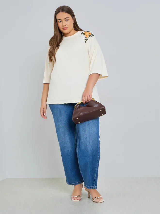 Styli Styli Plus Size 100% Cotton Embroidered T-Shirt