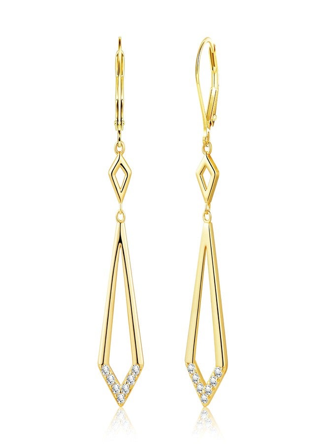 ALEXCRAFT Long 925 Sterling Silver Dangle Earrings, Hypoallergenic 14k Gold Plated Long Geometric Rhombus Dangling Drop Earrings for Women Trendy Elegant Lightweight French Hook Leverback Earring - Image 1