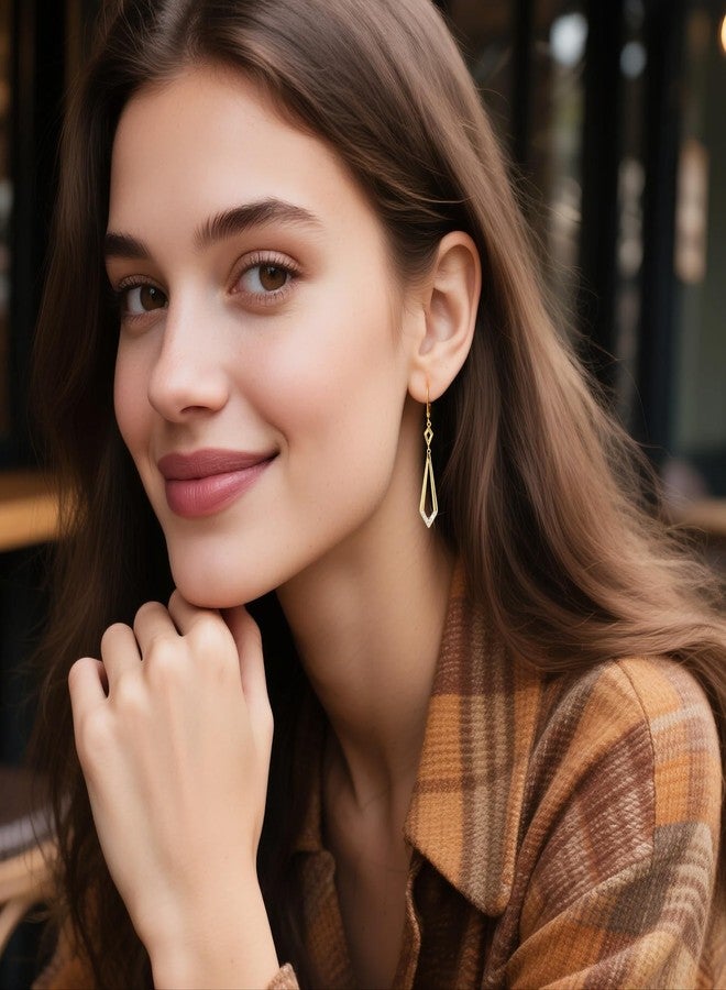 ALEXCRAFT Long 925 Sterling Silver Dangle Earrings, Hypoallergenic 14k Gold Plated Long Geometric Rhombus Dangling Drop Earrings for Women Trendy Elegant Lightweight French Hook Leverback Earring - Image 4