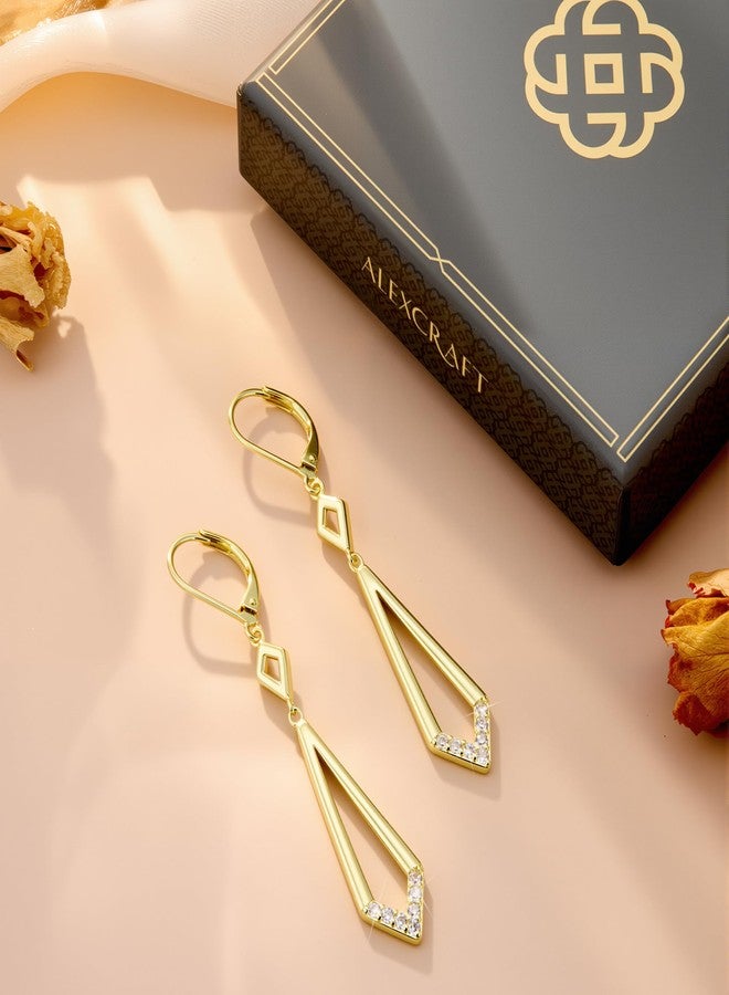 ALEXCRAFT Long 925 Sterling Silver Dangle Earrings, Hypoallergenic 14k Gold Plated Long Geometric Rhombus Dangling Drop Earrings for Women Trendy Elegant Lightweight French Hook Leverback Earring - Image 5