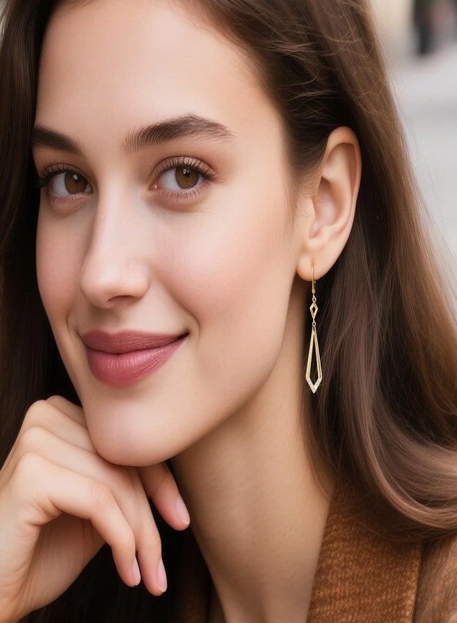 ALEXCRAFT Long 925 Sterling Silver Dangle Earrings, Hypoallergenic 14k Gold Plated Long Geometric Rhombus Dangling Drop Earrings for Women Trendy Elegant Lightweight French Hook Leverback Earring - Image 3