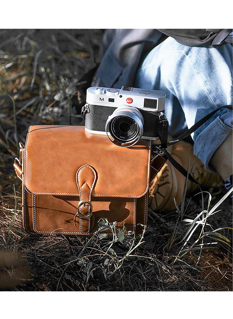 Excefore - Compact Camera Case, Camera Shoulder Bag, Waterproof Retro Compatible for Canon Nikon Sony SLR DSLR Mirrorless Camera and Lens (Brown, Small) - Image 1