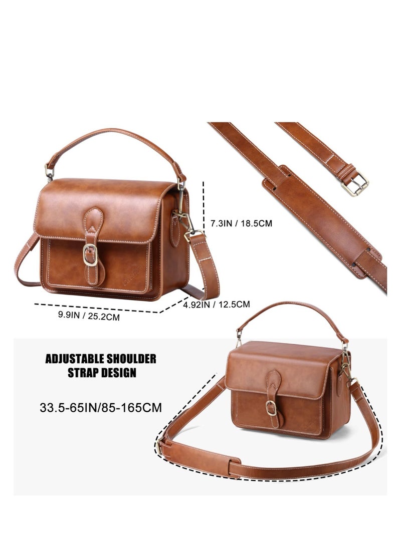 Excefore - Compact Camera Case, Camera Shoulder Bag, Waterproof Retro Compatible for Canon Nikon Sony SLR DSLR Mirrorless Camera and Lens (Brown, Small) - Image 1