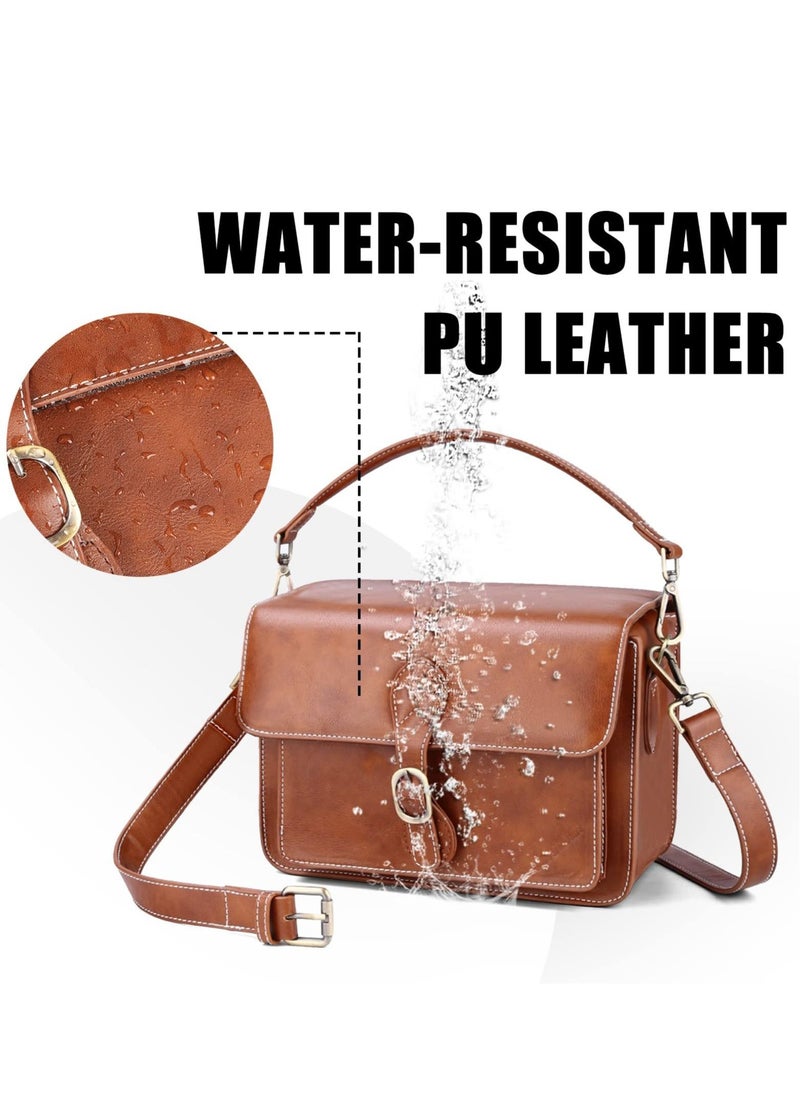 Excefore - Compact Camera Case, Camera Shoulder Bag, Waterproof Retro Compatible for Canon Nikon Sony SLR DSLR Mirrorless Camera and Lens (Brown, Small) - Image 1